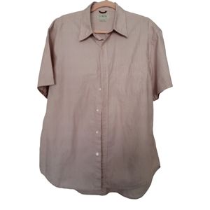JCrew Men's Short Sleeve Button Up Strip Classic Fit Shirt SZ L Cream/Red/White